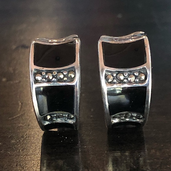 Vintage Sterling Silver, and Marcasite Cuff Earrings - Picture 2 of 7